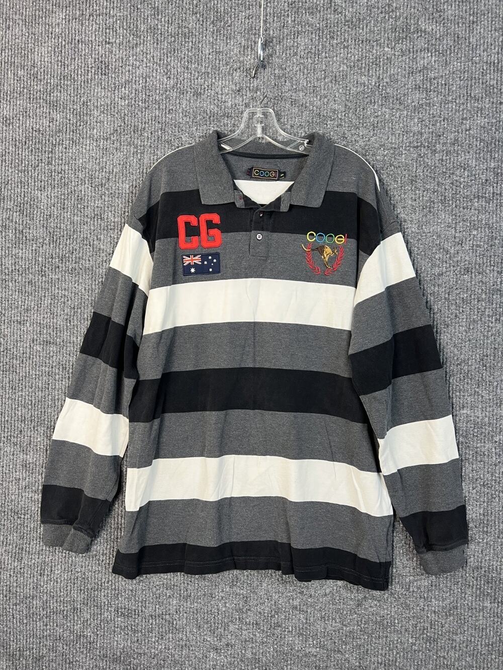 Coogi Mens Long Sleeve Rugby Polo Shirt Mens XXL Striped Australian Flag